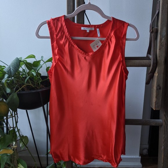 Helmut Lang bright orange satin sleeveless tank top size 8 - Picture 3 of 7